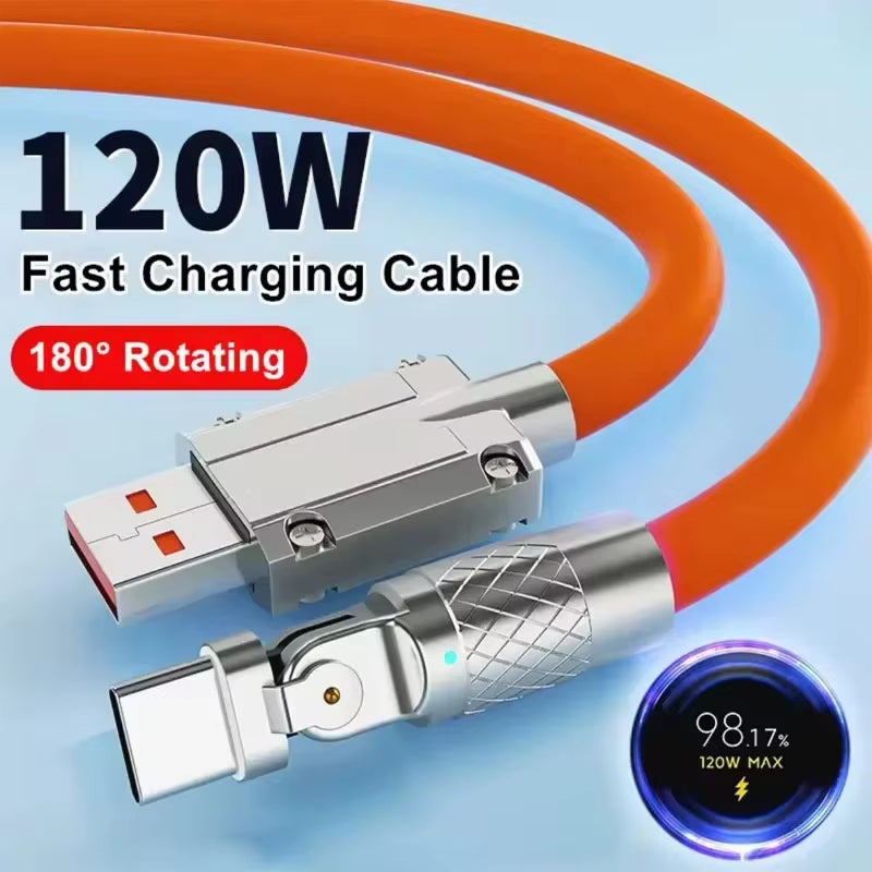 120W 7A Fast Charging USB Type-C Cable with 180 Degree Rotating Bend Game Cable Suitable for Xiaomi Phone Charger USB C Cable