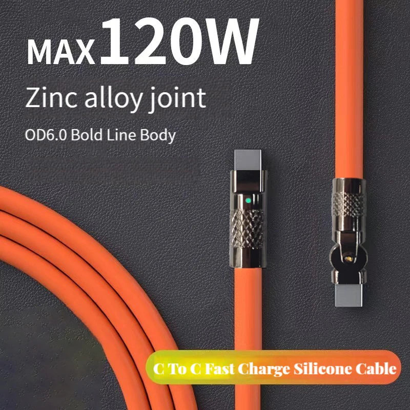 120W 6A uper Fat Charge Type C ilicone 180 ° Rotating Elbow TYPE-C-C Data Cable 1M 2M Ub Cable Ub C to C Charger Cable
