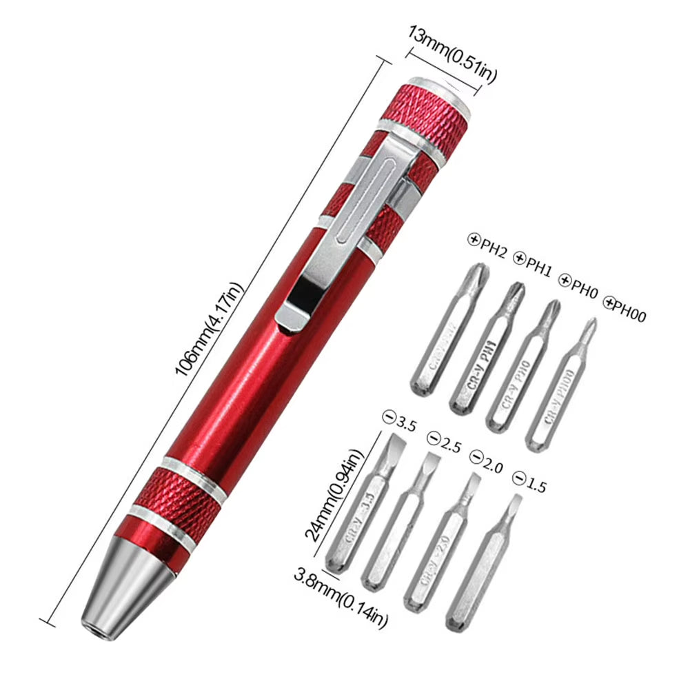 8-In-1 Manual Screwdriver Pocket Screwdriver Pen Kit Repair Hand Screwdriver for Precision Disassembly Pen