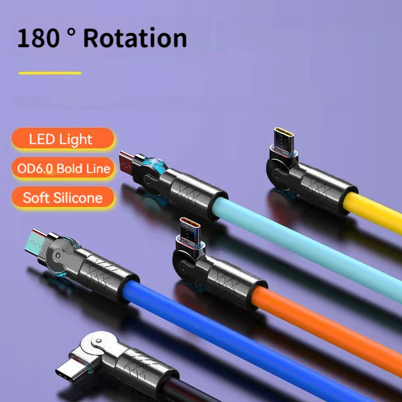 120W 6A uper Fat Charge Type C ilicone 180 ° Rotating Elbow TYPE-C-C Data Cable 1M 2M Ub Cable Ub C to C Charger Cable