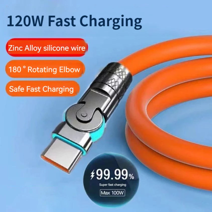 120W 6A uper Fat Charge Type C ilicone 180 ° Rotating Elbow TYPE-C-C Data Cable 1M 2M Ub Cable Ub C to C Charger Cable