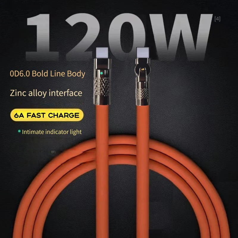 120W 6A uper Fat Charge Type C ilicone 180 ° Rotating Elbow TYPE-C-C Data Cable 1M 2M Ub Cable Ub C to C Charger Cable